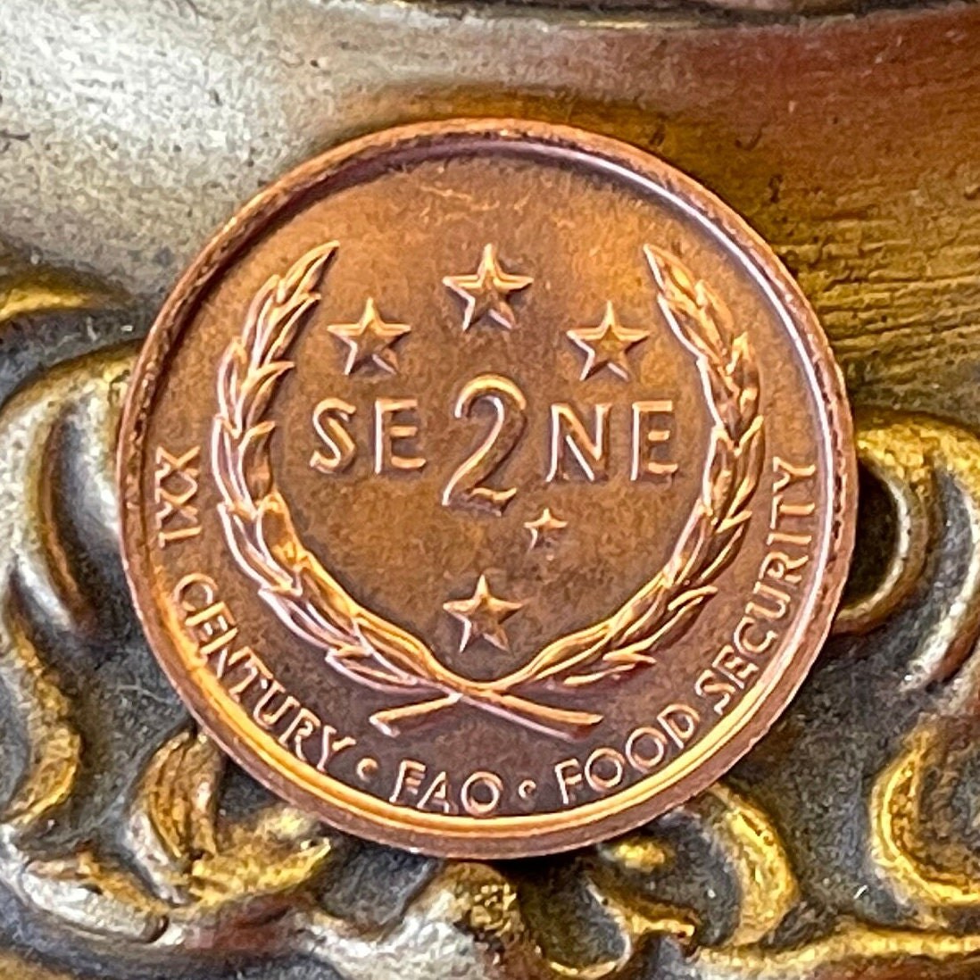 President Malietoa Tanumafili II & Southern Cross Constellation ("Crux") 2 Sene Western Samoa Authentic Coin Money for Jewelry (FAO) (Stars)
