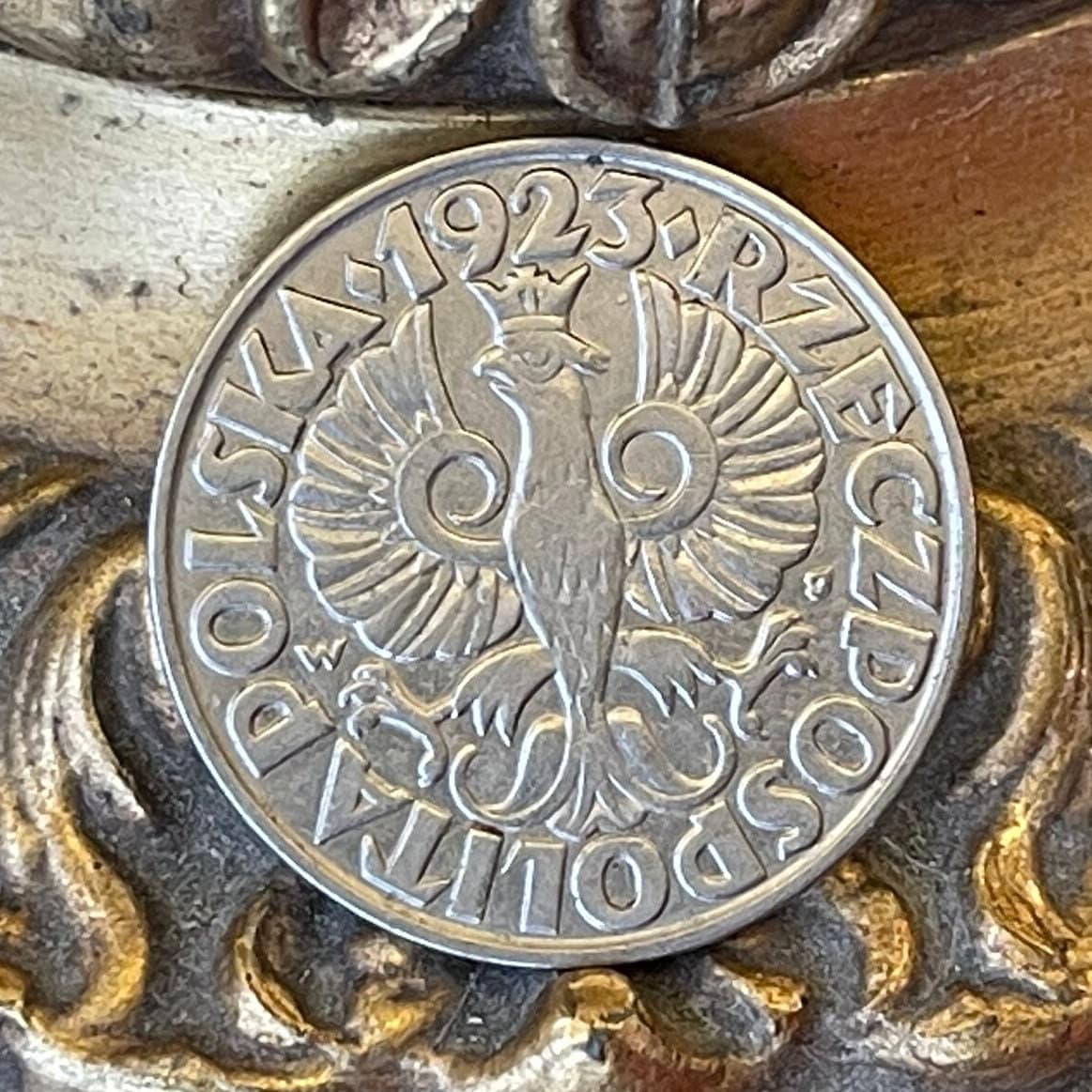 Crowned White Eagle 1923 50 Groszy Poland Authentic Coin Money for Jewelry and Craft Making (Second Polish Republic)