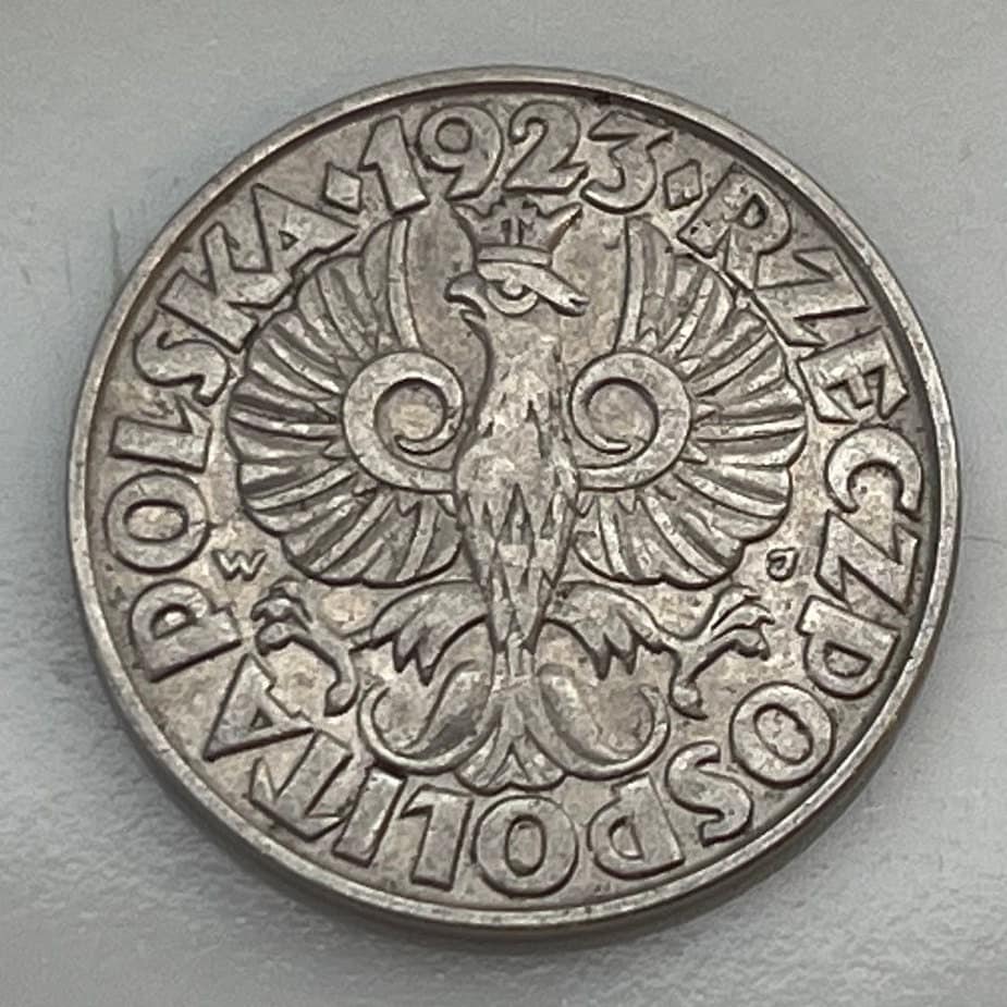 Crowned White Eagle 1923 50 Groszy Poland Authentic Coin Money for Jewelry and Craft Making (Second Polish Republic)