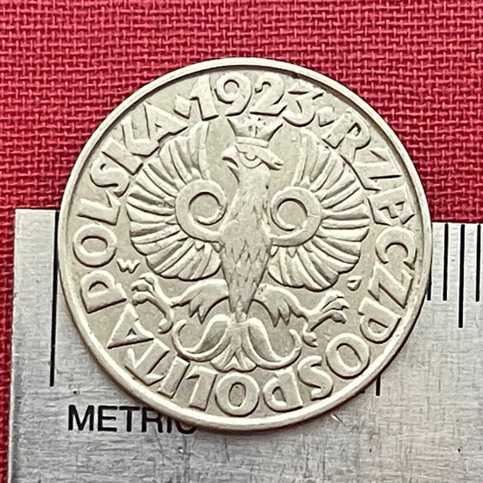 Crowned White Eagle 1923 50 Groszy Poland Authentic Coin Money for Jewelry and Craft Making (Second Polish Republic)