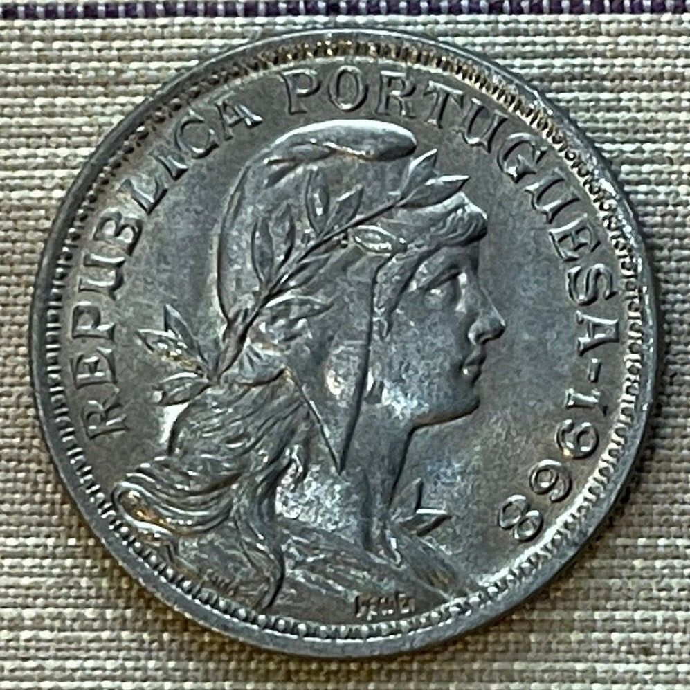 Effigy of the Republic 50 Centavos Portugal Authentic Coin Money for Jewelry and Craft Making (Phrygian Cap) (Liberty Cap)