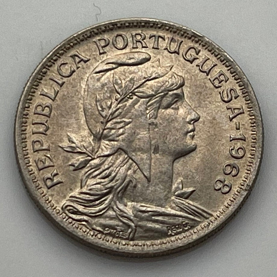 Effigy of the Republic 50 Centavos Portugal Authentic Coin Money for Jewelry and Craft Making (Phrygian Cap) (Liberty Cap)