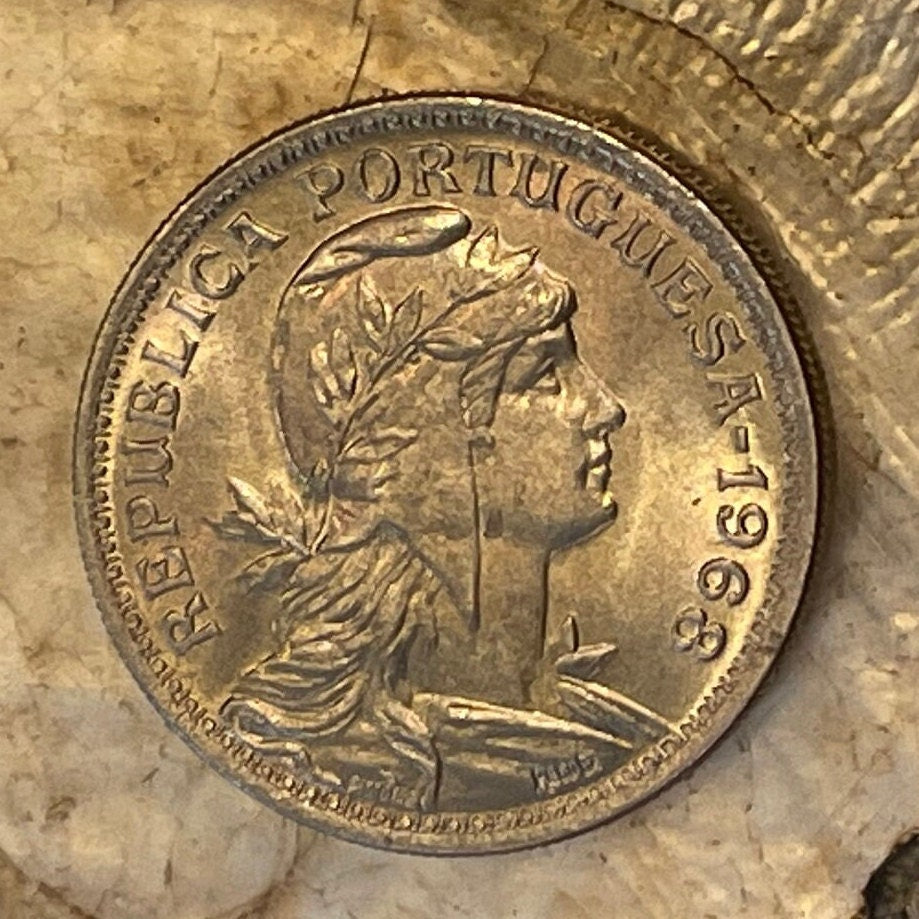 Effigy of the Republic 50 Centavos Portugal Authentic Coin Money for Jewelry and Craft Making (Phrygian Cap) (Liberty Cap)