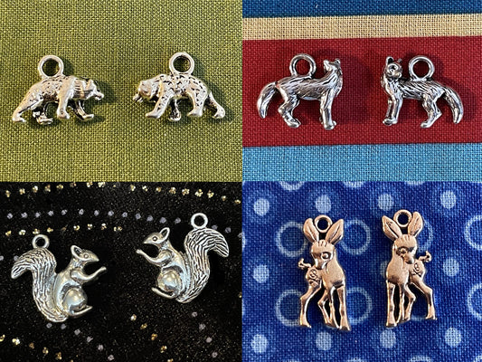 Woodland animals 3D charms–bear, fox, fawn, squirrel–choose one or set–realistic forest creature antique silver charm, pendant for jewelry