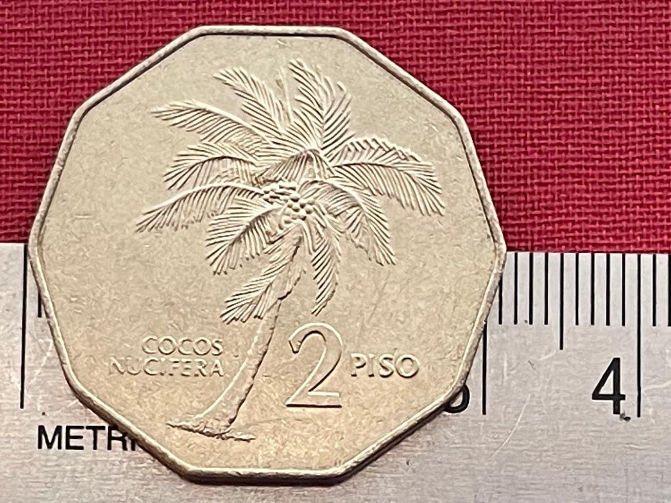 Coconut Palm & President Andrés Bonifacio 2 Piso Philippines Authentic Coin Money for Jewelry (Tree of Life) (Decagonal) (10-Sided) (Beach)