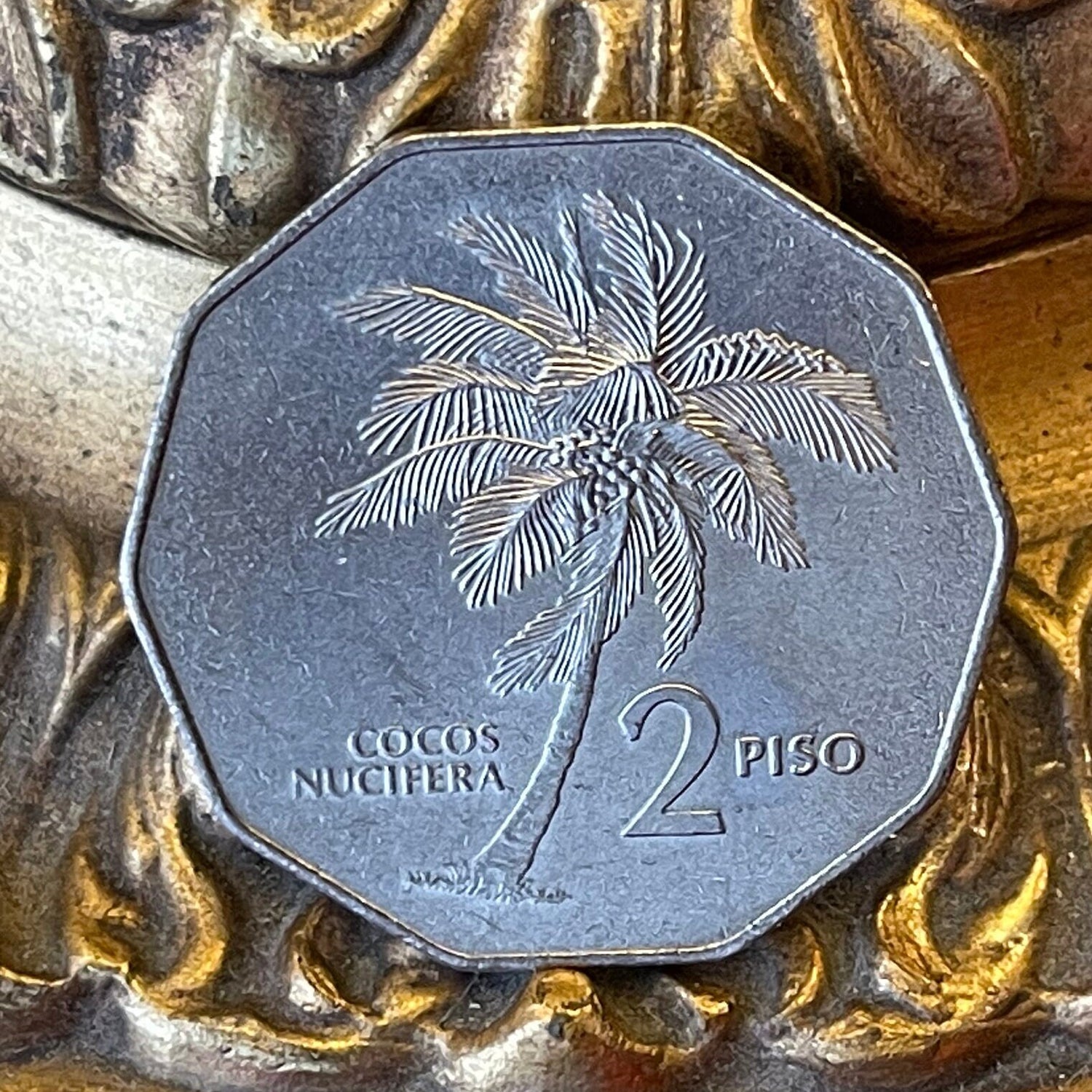 Coconut Palm & President Andrés Bonifacio 2 Piso Philippines Authentic Coin Money for Jewelry (Tree of Life) (Decagonal) (10-Sided) (Beach)