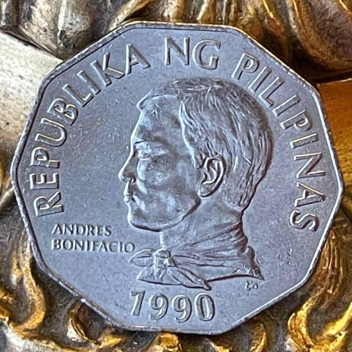 President Andrés Bonifacio & Coconut Palm 2 Piso Philippines Authentic Coin Money for Jewelry (Tree of Life) (Decagonal) (10-Sided) (Beach)