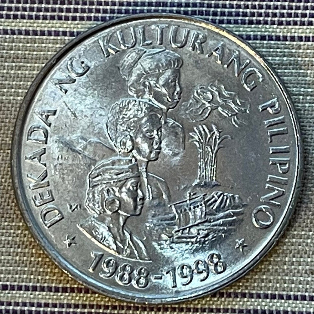 Diverse Filipino Cultures Aeta, Ifugao & Bagobo 1 Piso Philippines Authentic Coin Money for Jewelry and Craft Making (1989) (Indigenous)