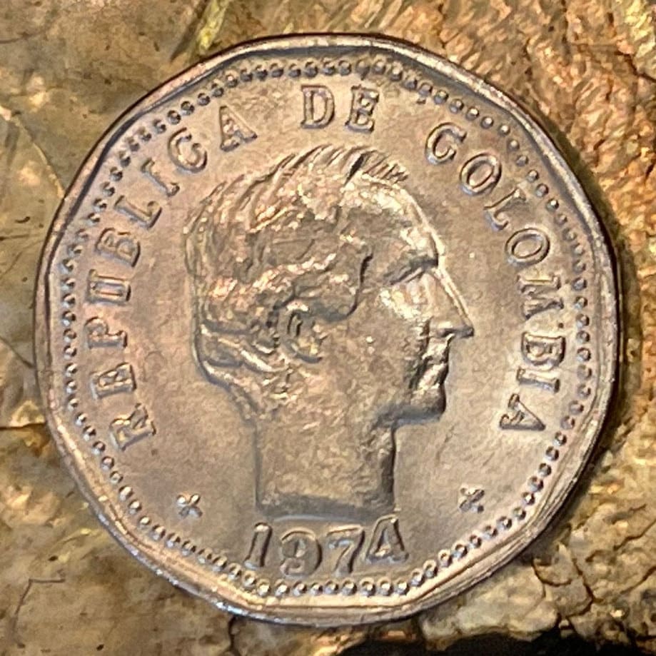 Francisco de Paula Santander 50 Centavos Colombia Authentic Coin Money for Jewelry (Man of the Laws) (War of Independence) (New Granada)