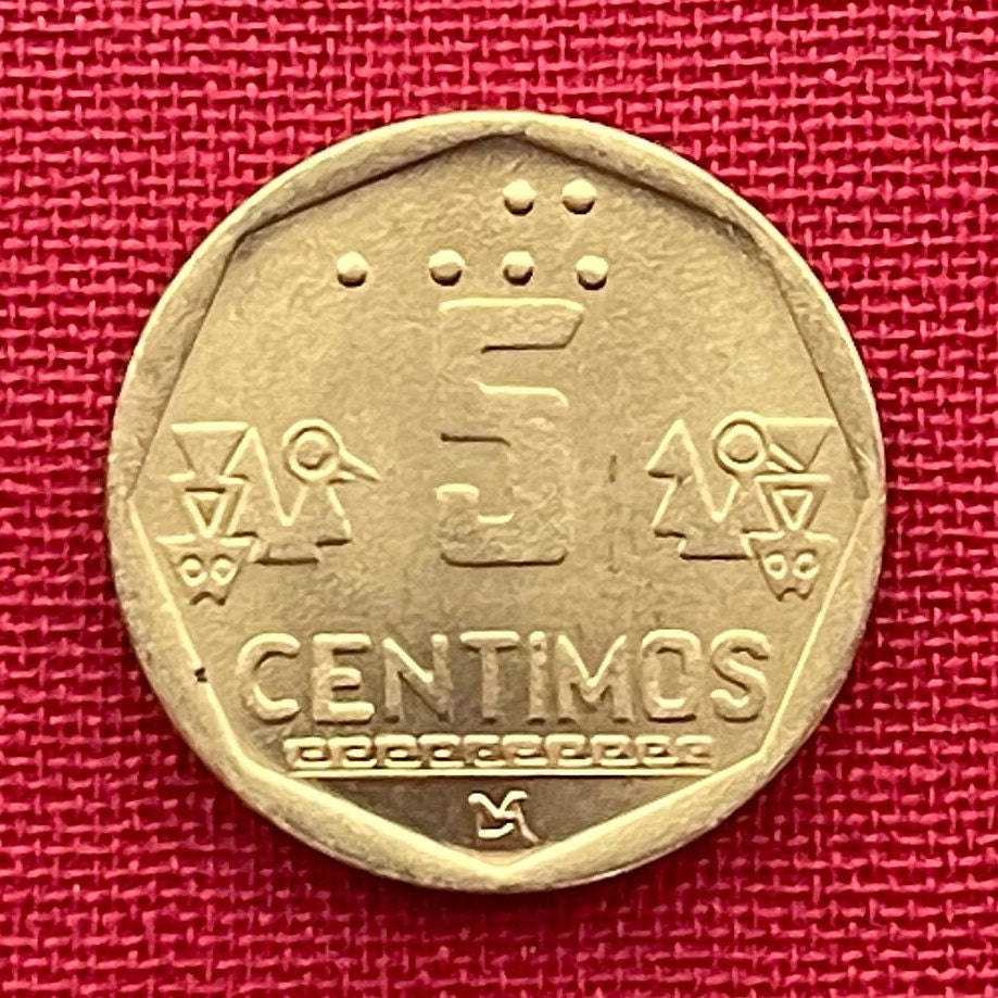 Chimú Bird & Fish Reliefs from Chan Chan 5 Céntimos Peru Authentic Coin Money for Jewelry and Craft Making