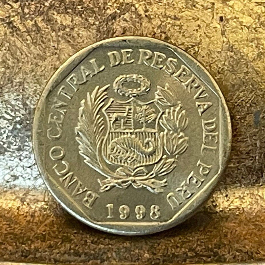 Chimú Bird & Fish Reliefs from Chan Chan 5 Céntimos Peru Authentic Coin Money for Jewelry and Craft Making