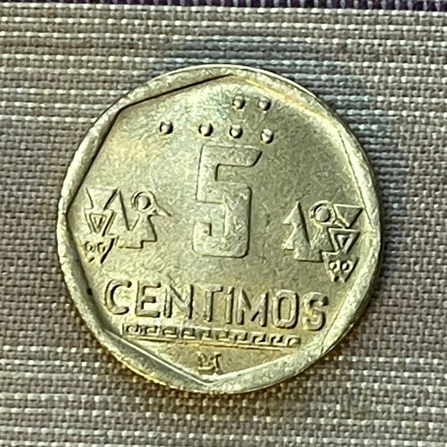 Chimú Bird & Fish Reliefs from Chan Chan 5 Céntimos Peru Authentic Coin Money for Jewelry and Craft Making