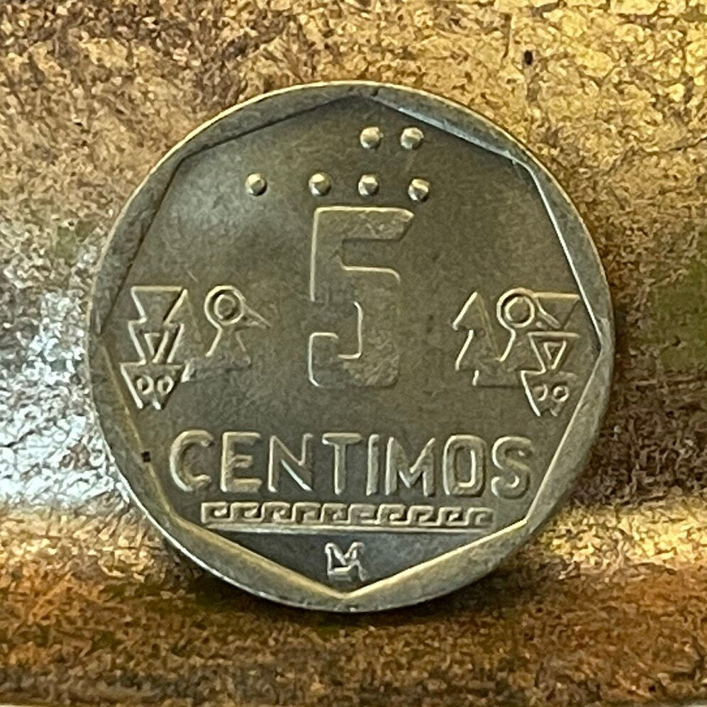 Chimú Bird & Fish Reliefs from Chan Chan 5 Céntimos Peru Authentic Coin Money for Jewelry and Craft Making
