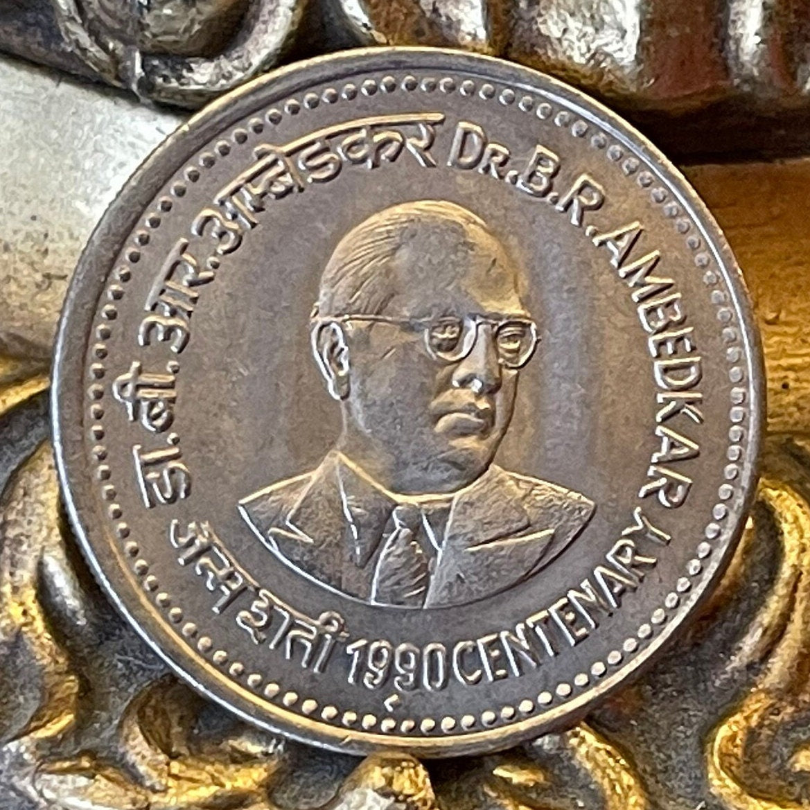Babasaheb Ambedkar Dalit Buddhist Movement Founder & Ashoka Lion Capitol 1 Rupee India Authentic Coin Money for Jewelry (Social Reformer)