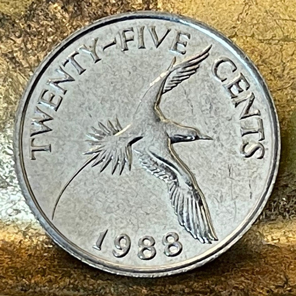 White-Tailed Tropicbird 25 Cents Bermuda Authentic Coin Money for Jewelry and Craft Making (Chamorro Death-Screaming Utak)