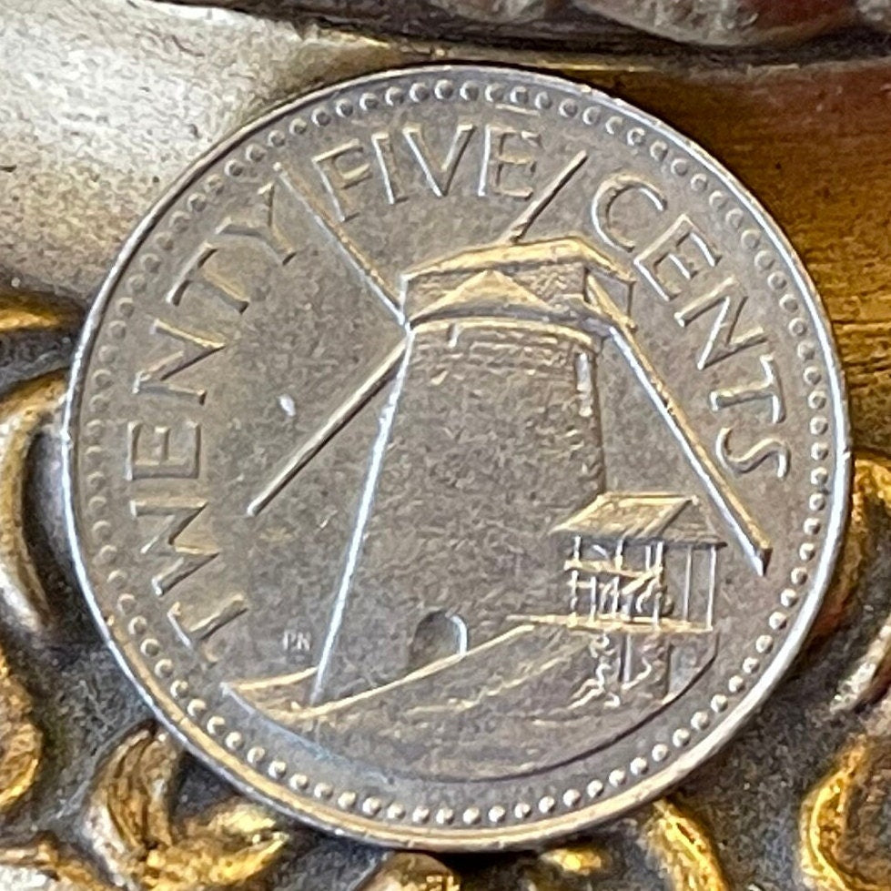 Sugar Windmill 25 Cents Barbados Authentic Coin Money for Jewelry and Craft Making (Morgan Lewis Windmill)