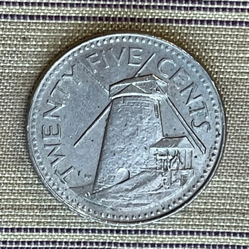 Sugar Windmill 25 Cents Barbados Authentic Coin Money for Jewelry and Craft Making (Morgan Lewis Windmill)