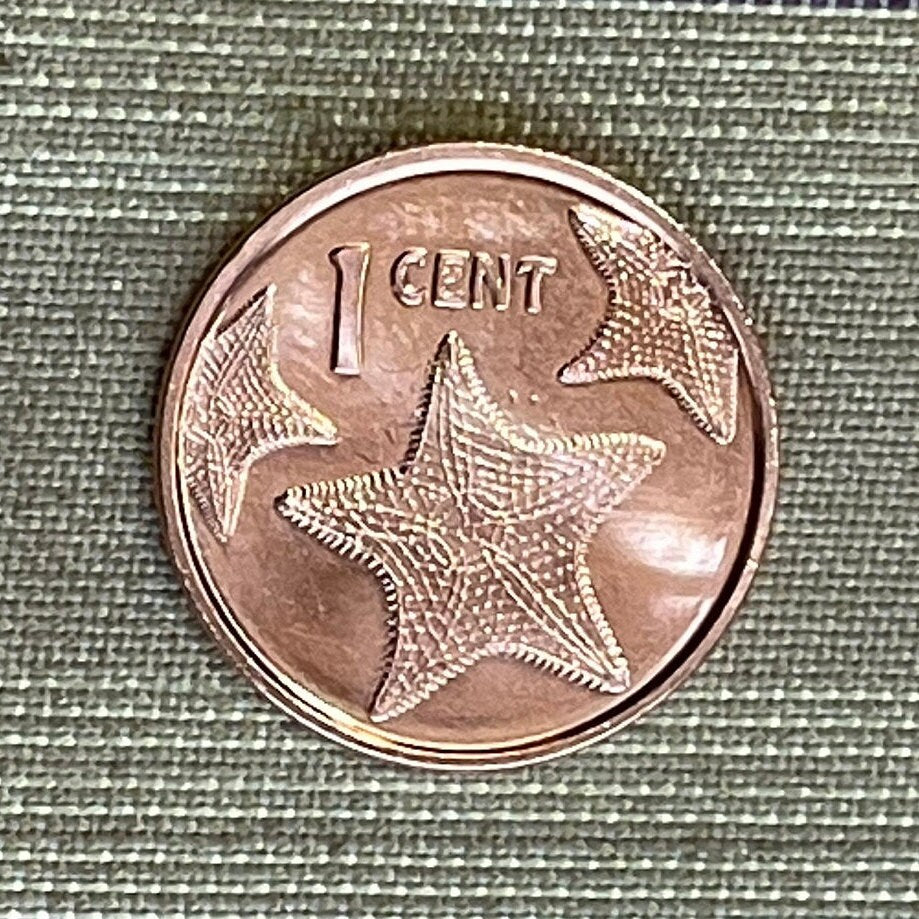 Red Cushion Sea Stars & Santa Maria 1 Cents Bahamas Authentic Coin Money for Jewelry and Craft Making (Columbus Flagship) (Starfish)