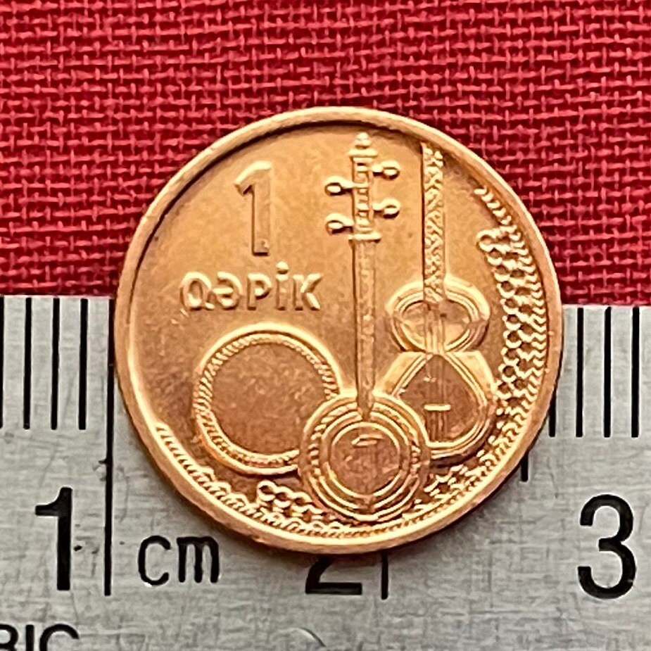 Ghaval Drum, Tar Lute, Kamancha Fiddle 1 Qapik Azerbaijan Authentic Coin Money for Jewelry (Traditional Azeri Mugham Musical Instruments)