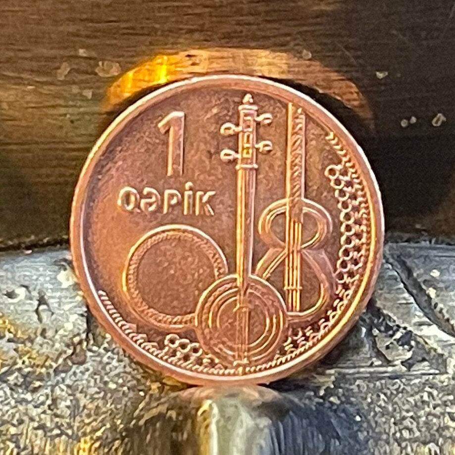 Ghaval Drum, Tar Lute, Kamancha Fiddle 1 Qapik Azerbaijan Authentic Coin Money for Jewelry (Traditional Azeri Mugham Musical Instruments)