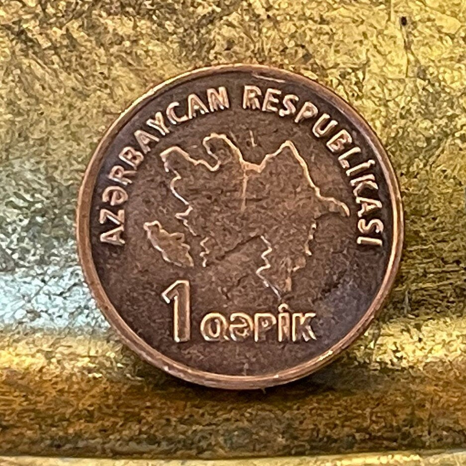 Ghaval Drum, Tar Lute, Kamancha Fiddle 1 Qapik Azerbaijan Authentic Coin Money for Jewelry (Traditional Azeri Mugham Musical Instruments)