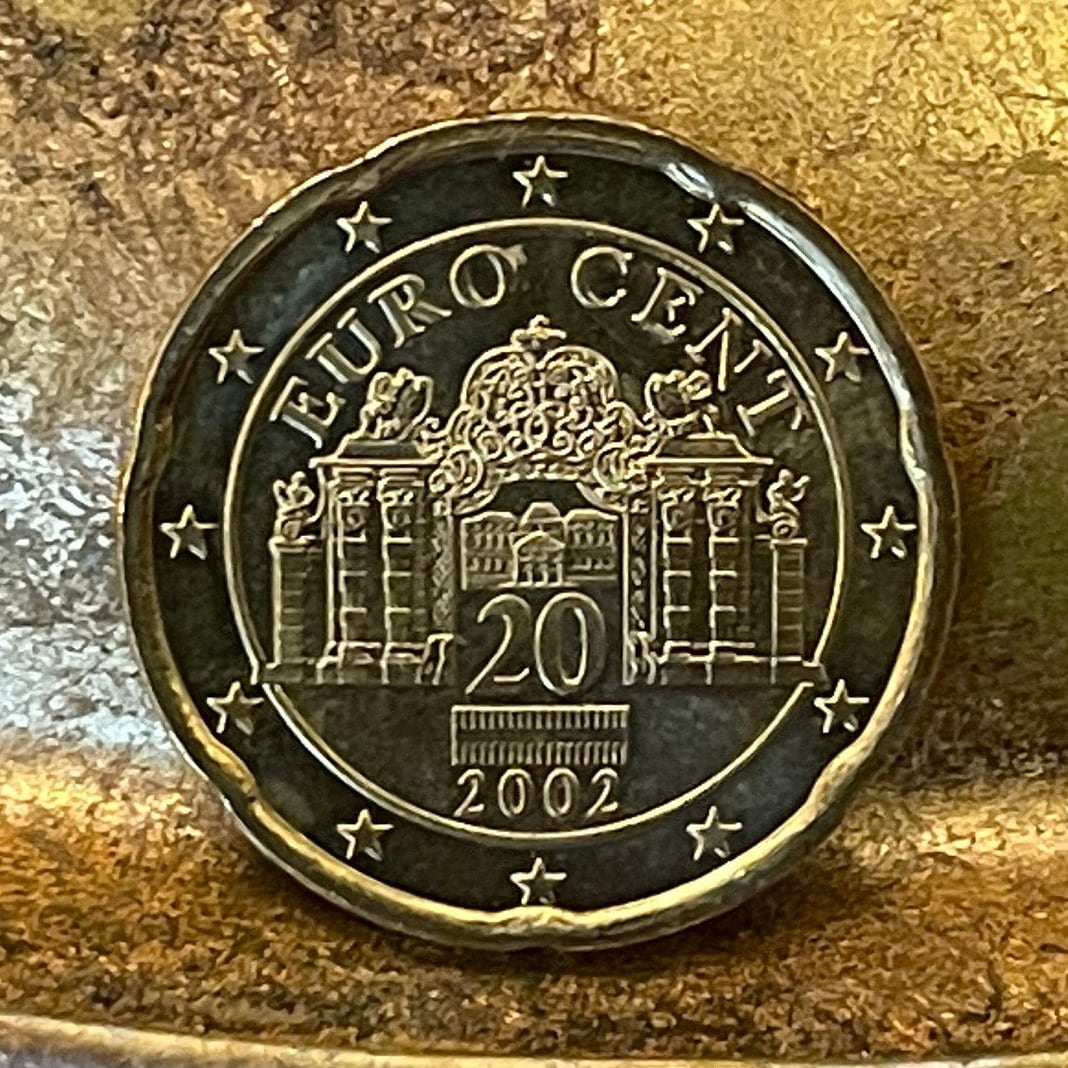 Belvedere Palace 20 Euro Cents Austria Authentic Coin Money for Jewelry and Craft Making (Baroque Architecture) (Peace Treaty)
