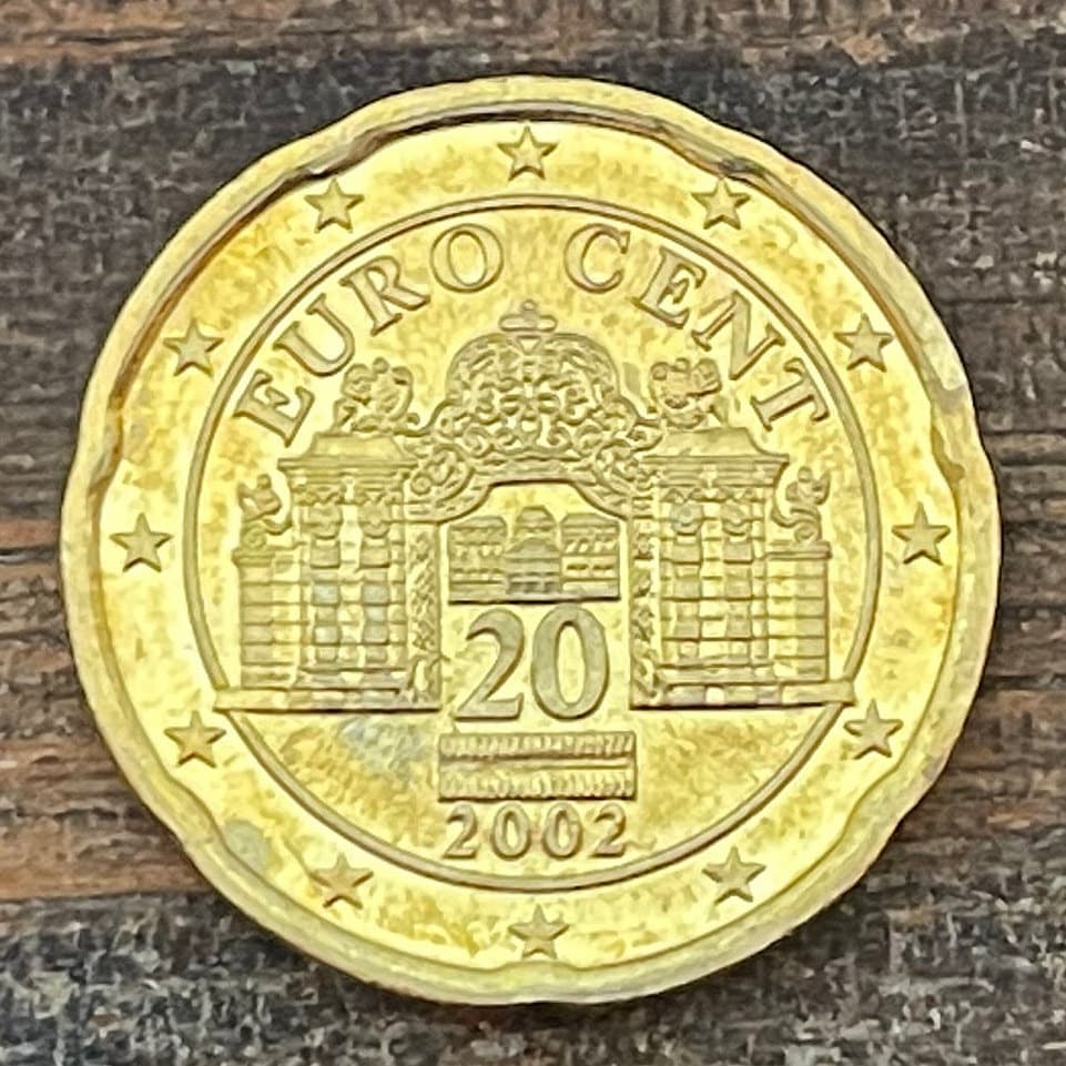 Belvedere Palace 20 Euro Cents Austria Authentic Coin Money for Jewelry and Craft Making (Baroque Architecture) (Peace Treaty)