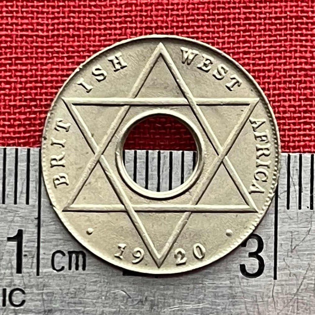Hexagram Star & George V Crown with Hole 1/10th Penny British West Africa Authentic Coin Money for Jewelry (King George) (Six-Pointed Star)