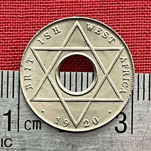 Hexagram Star & George V Crown with Hole 1/10th Penny British West Africa Authentic Coin Money for Jewelry (King George) (Six-Pointed Star)