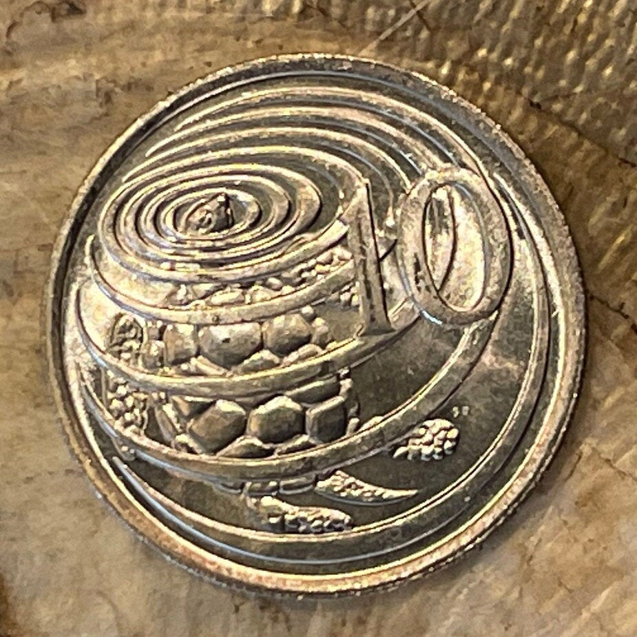 Sea Turtle Surfacing 10 Cents Cayman Islands Authentic Coin Money for Jewelry and Craft Making (Las Tortugas) (Green Sea Turtle)