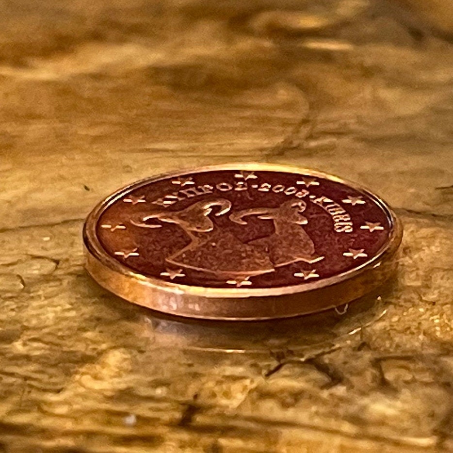 Mouflon Wild Sheep 1 Euro Cent Cyprus Authentic Coin Money for Jewelry and Craft Making (Agrino) (Lamb)