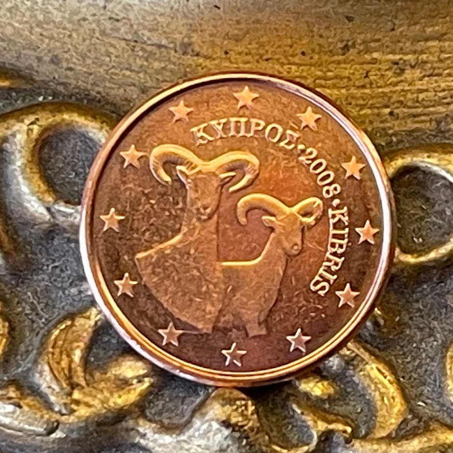 Mouflon Wild Sheep 1 Euro Cent Cyprus Authentic Coin Money for Jewelry and Craft Making (Agrino) (Lamb)