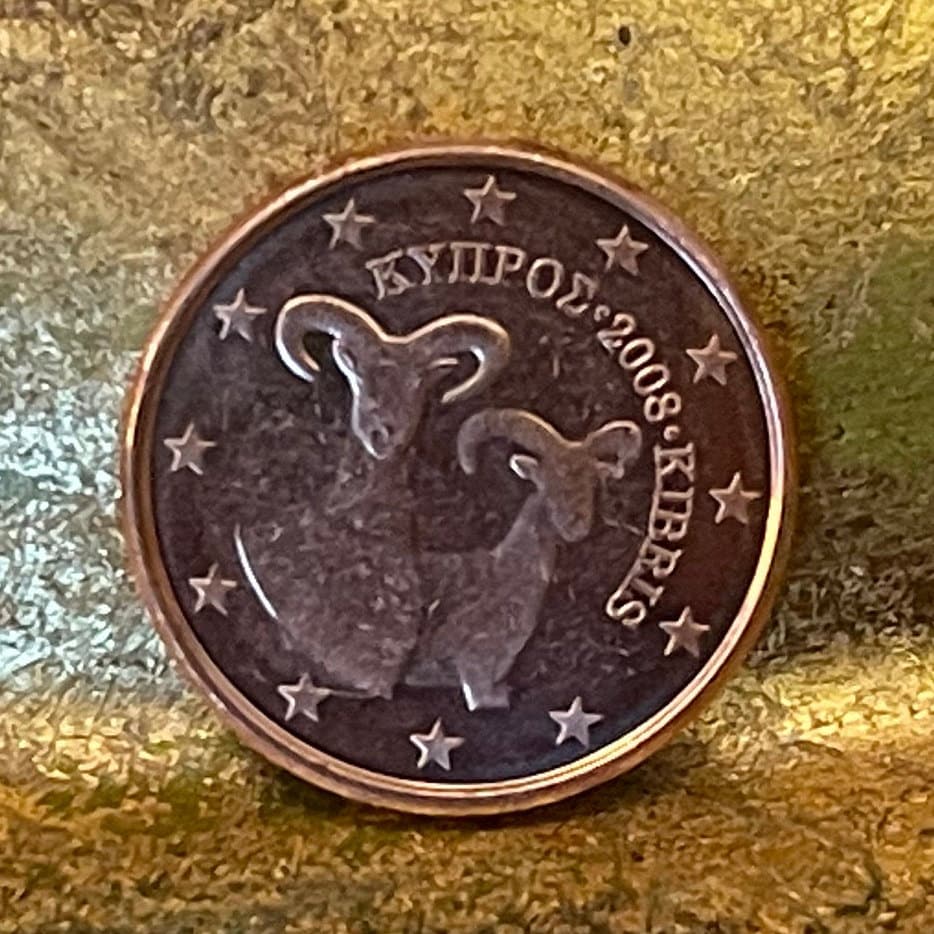 Mouflon Wild Sheep 1 Euro Cent Cyprus Authentic Coin Money for Jewelry and Craft Making (Agrino) (Lamb)