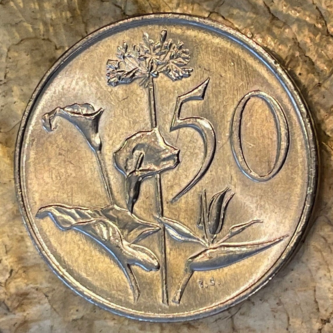 Calla Lily, African Lily, Bird of Paradise Flower 50 Cents South Africa Authentic Coin Money for Jewelry (Arum Lily) (Crane Flower)