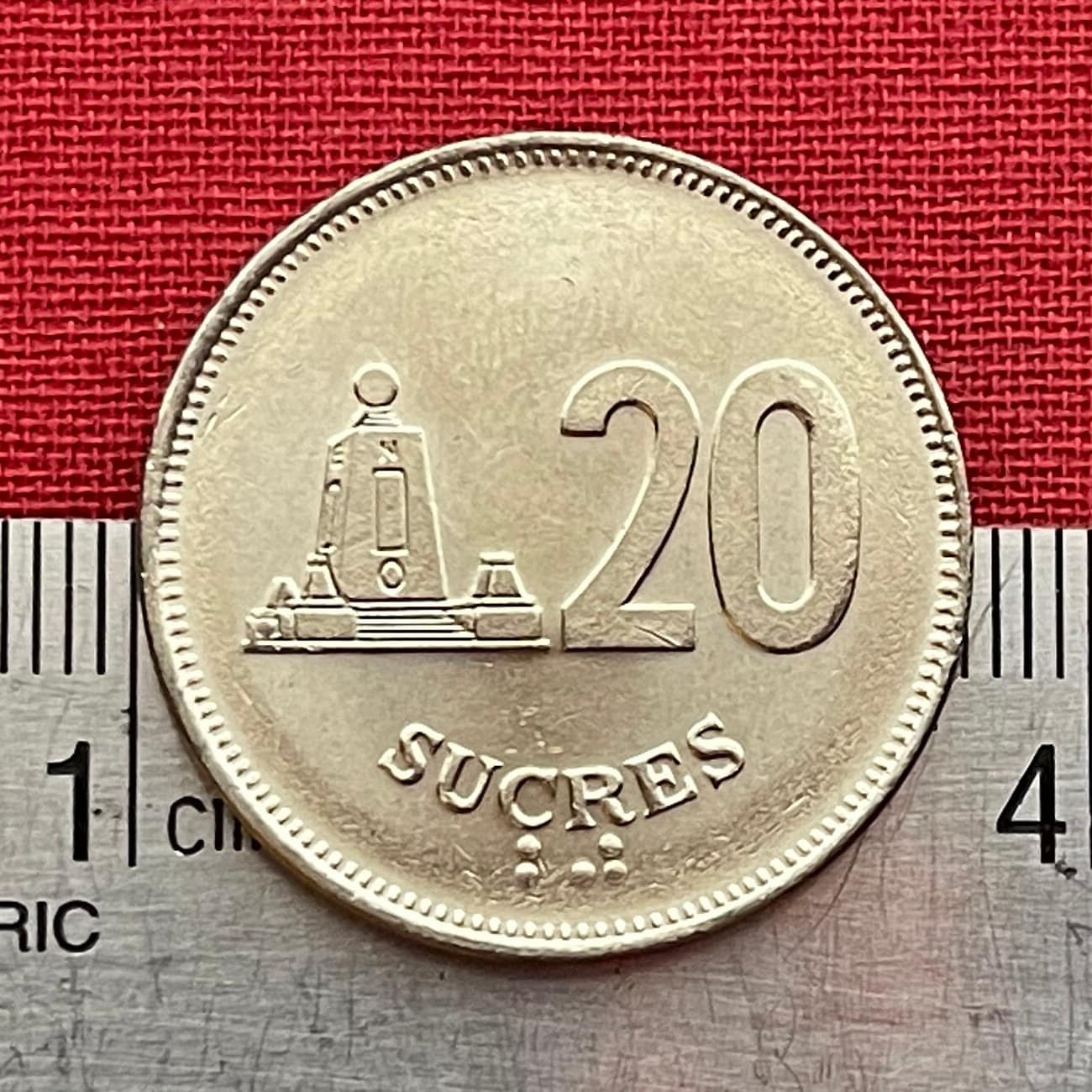 Monument to the Equator 20 Sucres Ecuador Authentic Coin Money for Jewelry and Craft Making (Middle of the World City) (Mitad del Mundo)