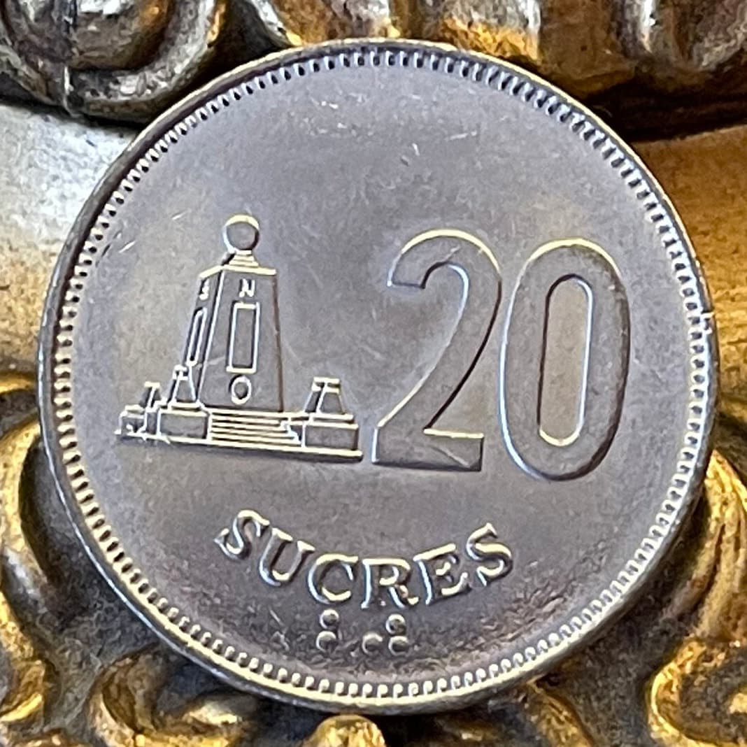 Monument to the Equator 20 Sucres Ecuador Authentic Coin Money for Jewelry and Craft Making (Middle of the World City) (Mitad del Mundo)