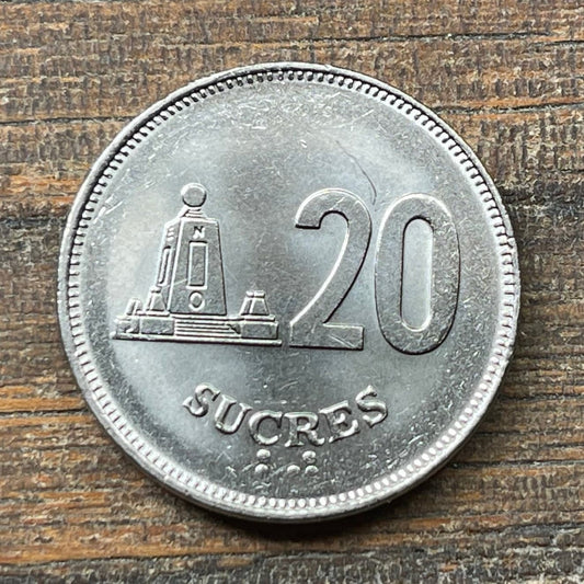 Monument to the Equator 20 Sucres Ecuador Authentic Coin Money for Jewelry and Craft Making (Middle of the World City) (Mitad del Mundo)