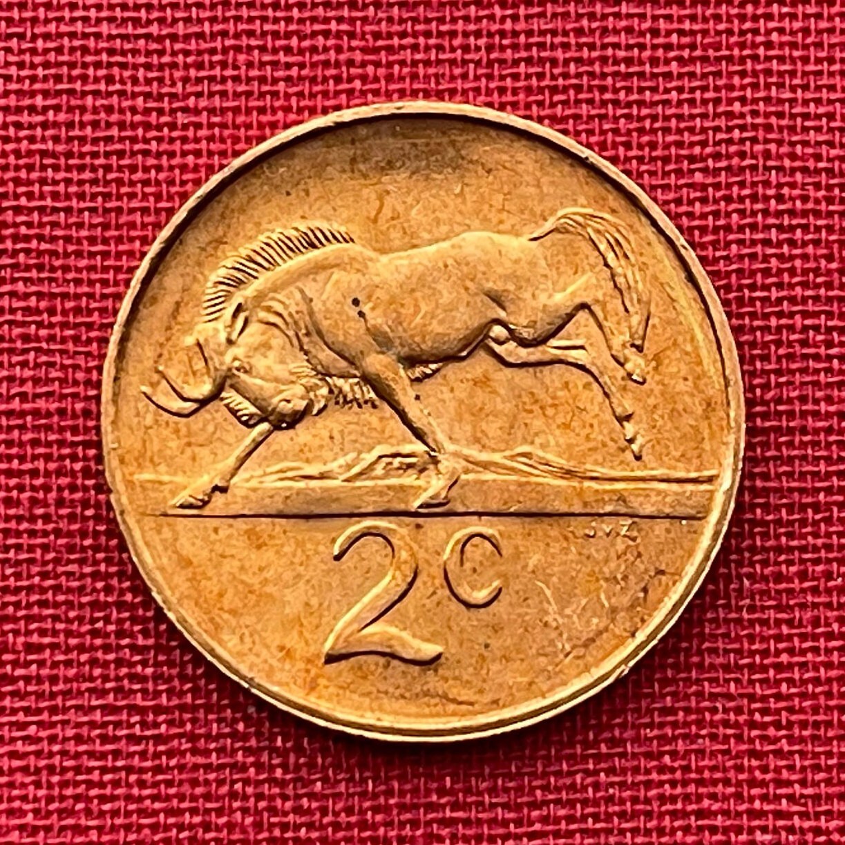 Wildebeest Gnu 2 Cents South Africa Authentic Coin Money for Jewelry and Craft Making (Antelope) (African Wildlife)