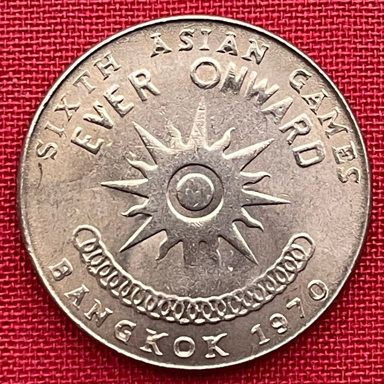 Royal Couple King Bhumibol and Queen Sirikit 1 Baht Thailand Authentic Coin Money for Jewelry (Asian Games) (1970) (Bangkok) (Ever Onward)