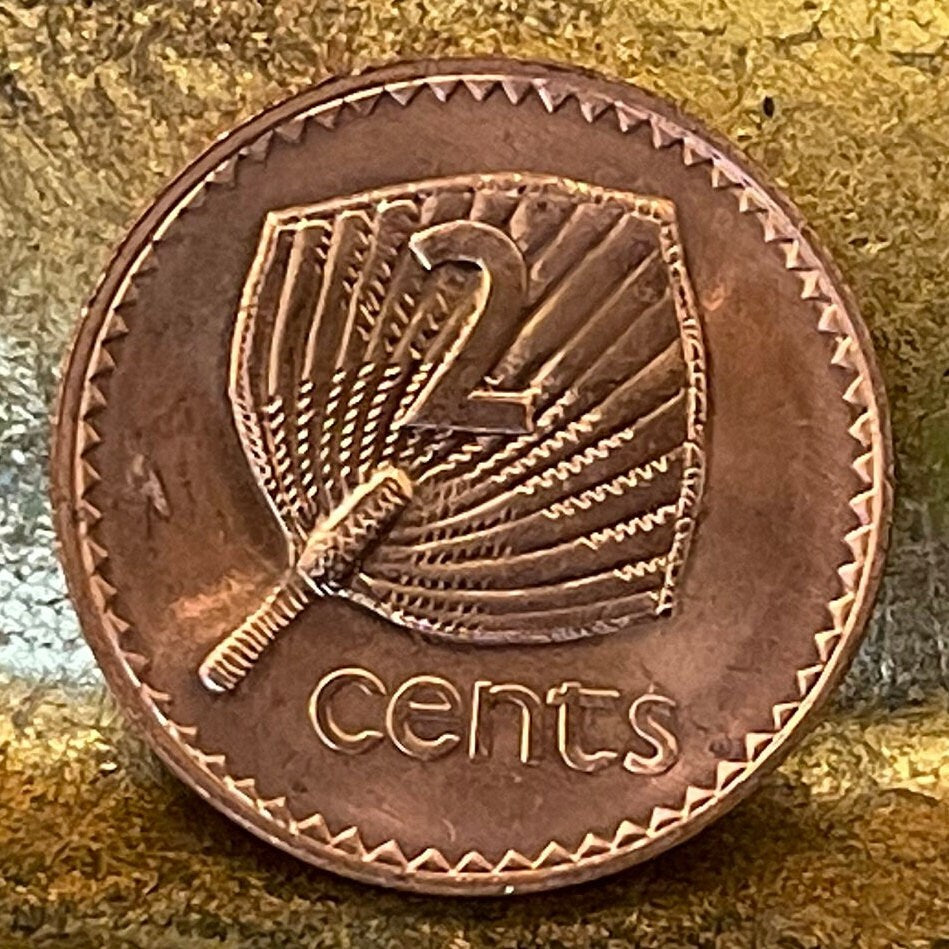 Palm Fan Umbrella 2 Cents Fiji Authentic Coin Money for Jewelry and Craft Making (Iri masei) (Ai viu) (Fiji Fan Palm)