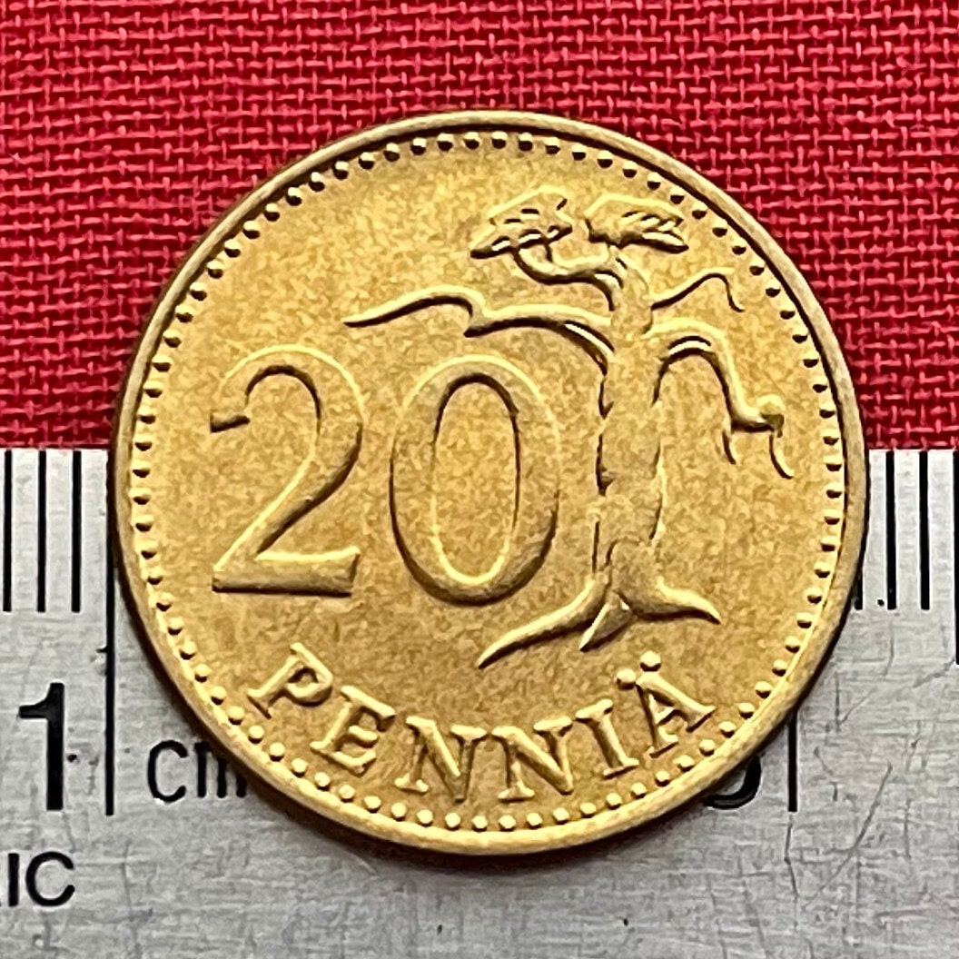 Stylized Tree & Rampant Lion 20 Penniä Finland Authentic Coin Money for Jewelry and Craft Making