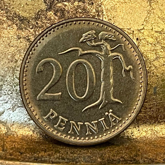 Stylized Tree & Rampant Lion 20 Penniä Finland Authentic Coin Money for Jewelry and Craft Making