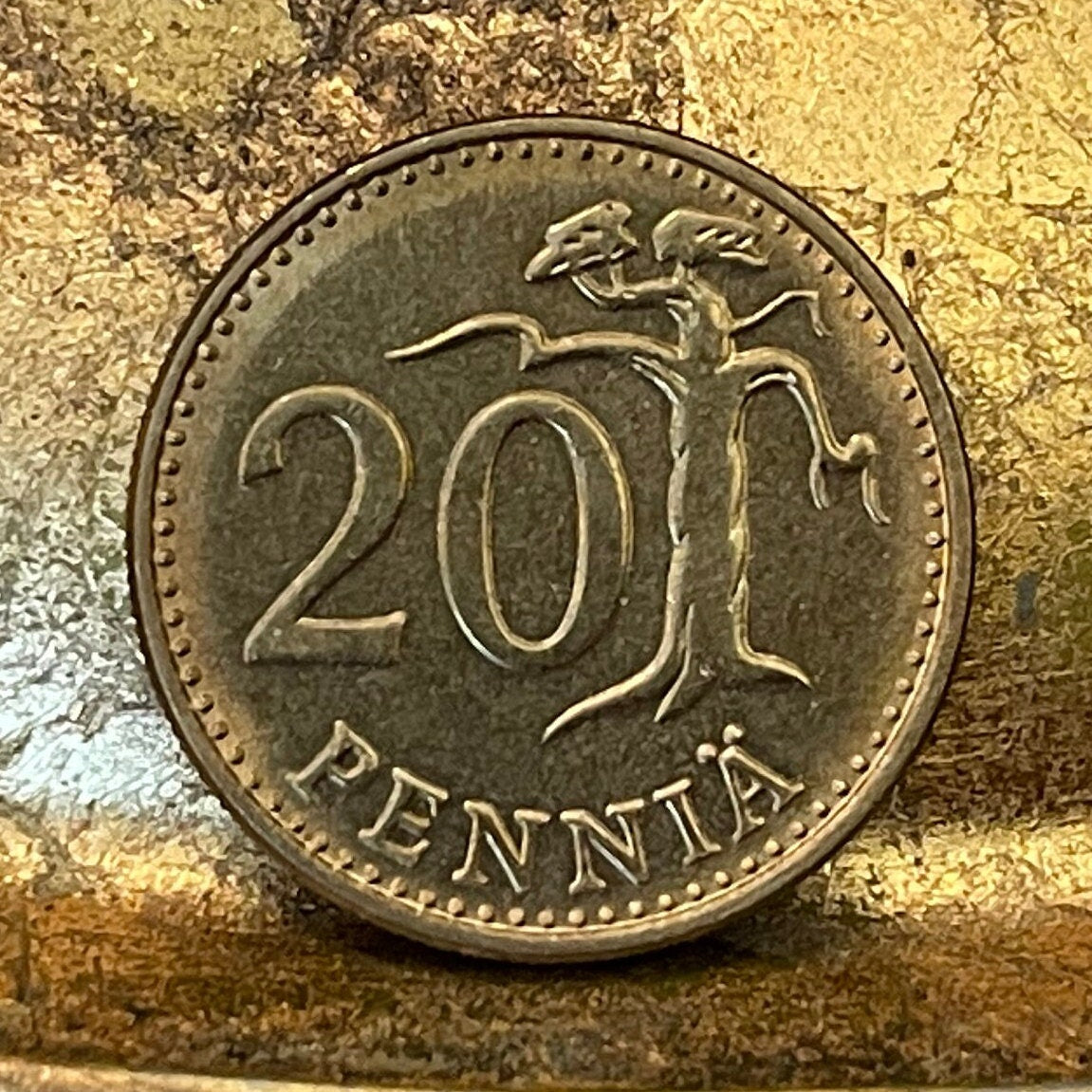 Rampant Lion & Stylized Tree 20 Penniä Finland Authentic Coin Money for Jewelry and Craft Making
