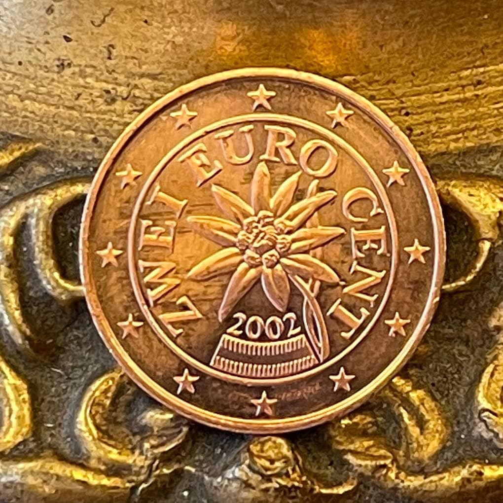 Edelweiss Austria 2 Euro Cent Authentic Coin Money for Jewelry and Craft Making