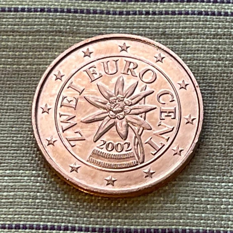 Edelweiss Austria 2 Euro Cent Authentic Coin Money for Jewelry and Craft Making