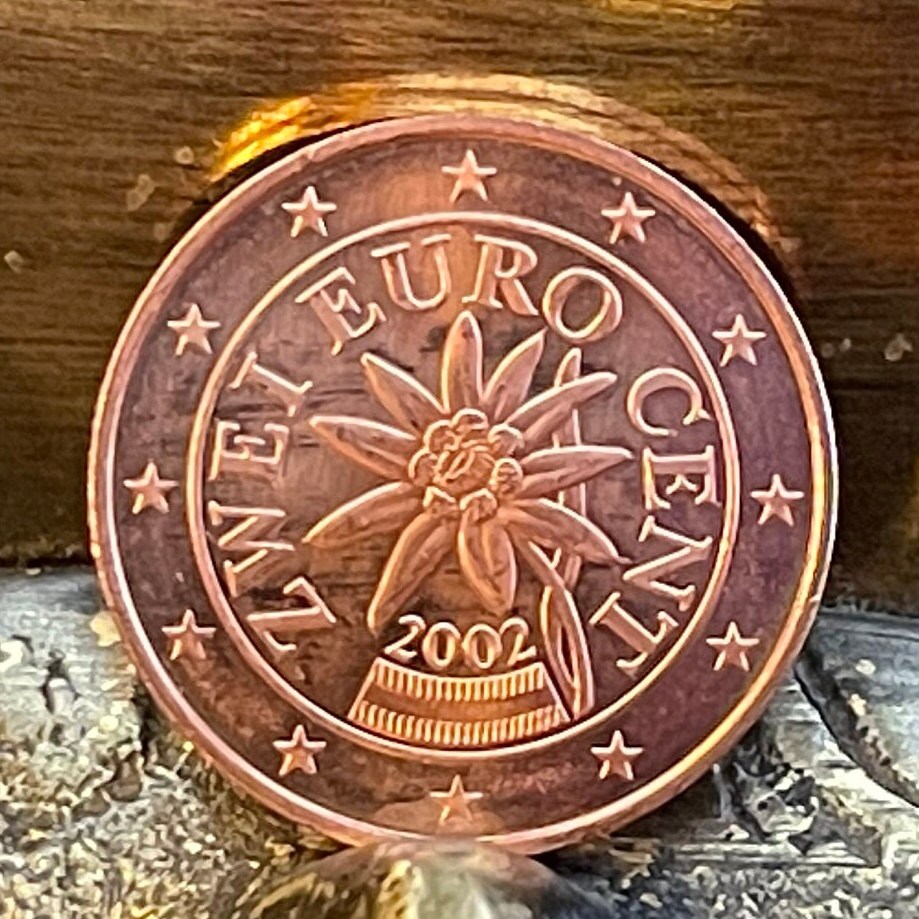 Edelweiss Austria 2 Euro Cent Authentic Coin Money for Jewelry and Craft Making