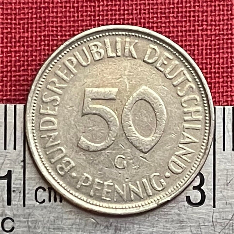 Trümmerfrau Plants Oak Seedling 50 Pfennig Germany Authentic Coin Money for Jewelry (Rubble Woman) (Post War Rebirth) Used: XFine