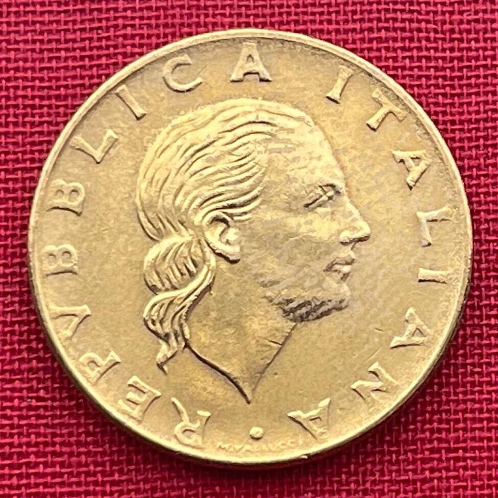 Italian Woman & Cogwheel of Labor 200 Lire Italy Authentic Coin Money for Jewelry and Craft Making (Work) (Gears) (Gearwheel)