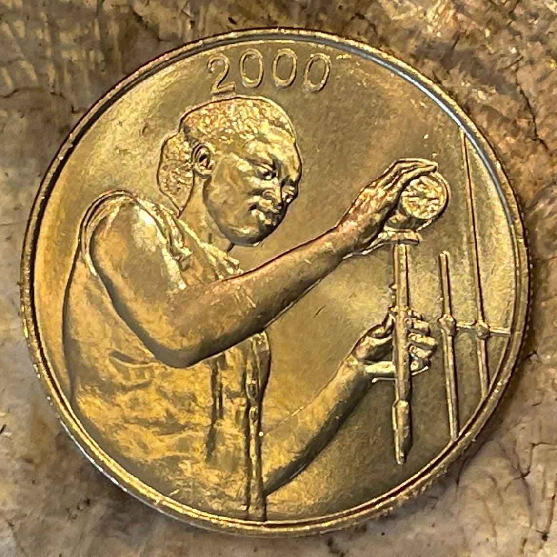 Woman Scientist & Akan Sawfish Goldweight 25 CFA Francs West African States Authentic Coin Money for Jewelry (Ashanti) (STEM for Girls)