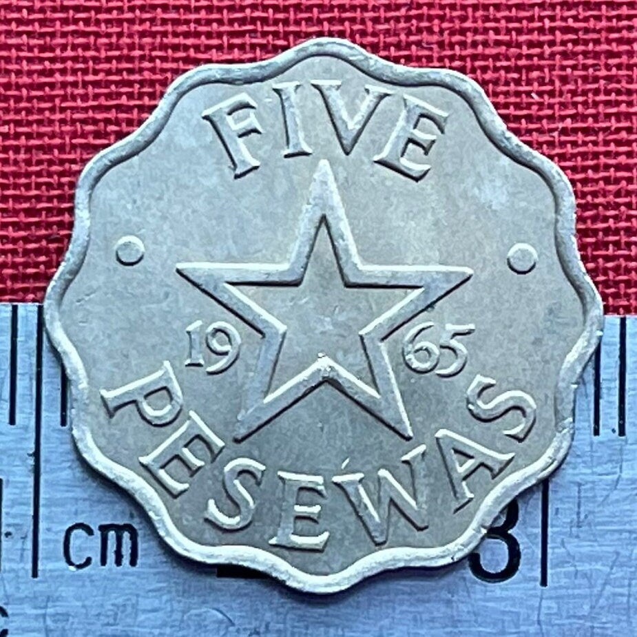 Kwame Nkrumah & Black Star of Africa 5 Pesewas Ghana Authentic Coin Charm for Jewelry (Scalloped Coin) (Superstar) Used: XFine-AU